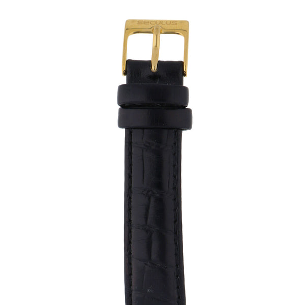 Reloj Seculus para dama en acero vista chapa correa piel.