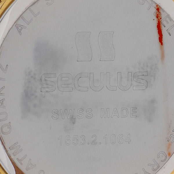 Reloj Seculus para dama en acero vista chapa correa piel.