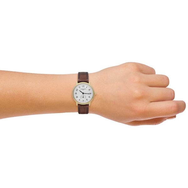 Reloj Frederique Constant para dama en acero chapa correa piel.
