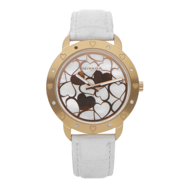 Reloj Nivada para dama en acero chapa correa piel.
