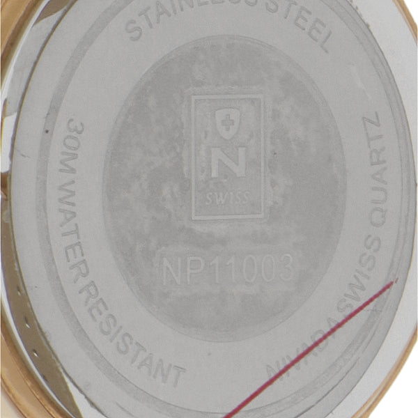 Reloj Nivada para dama en acero chapa correa piel.