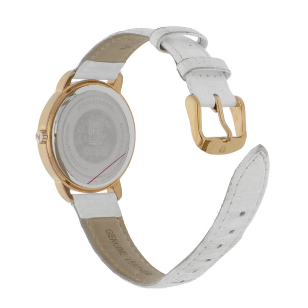Reloj Nivada para dama en acero chapa correa piel.
