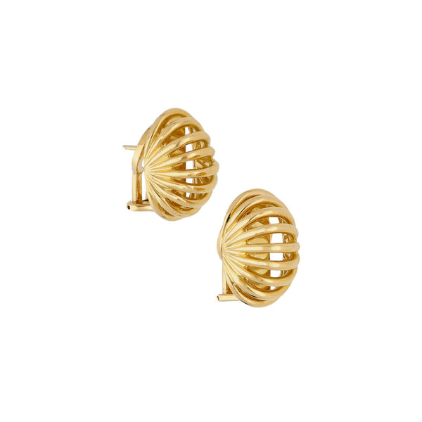 Aretes calados firma Tane en oro amarillo 18 kilates.