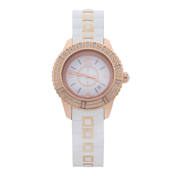 Reloj Dior para dama modelo Christal caja en oro rosa 18 kilates.