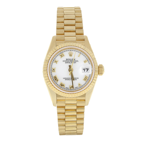 Reloj Rolex para dama modelo Oyster Perpetual DateJust en oro amarillo 18 kilates.