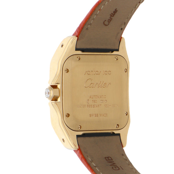 Reloj Cartier para dama modelo Santos 100 caja en oro amarillo 18 kilates.