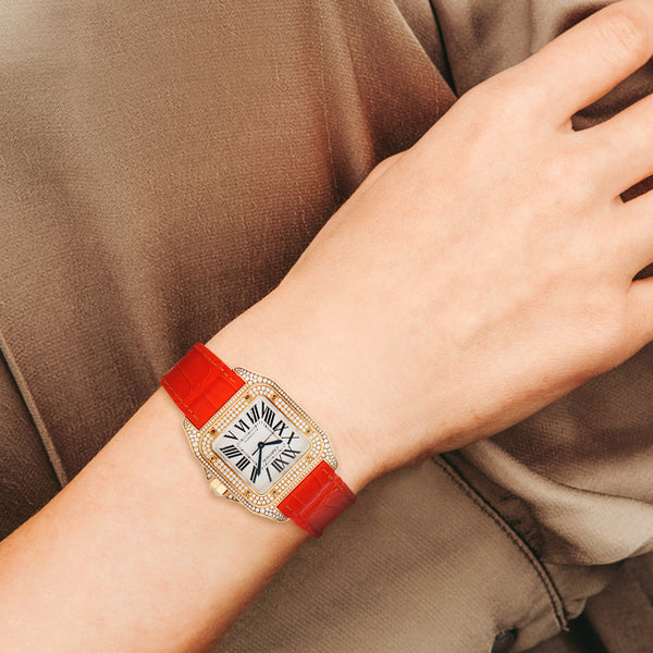 Reloj Cartier para dama modelo Santos 100 caja en oro amarillo 18 kilates.