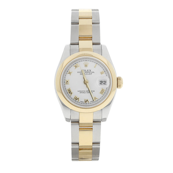 Reloj Rolex para dama modelo Oyster Perpetual Datejust vistas en oro amarillo 18 kilates.