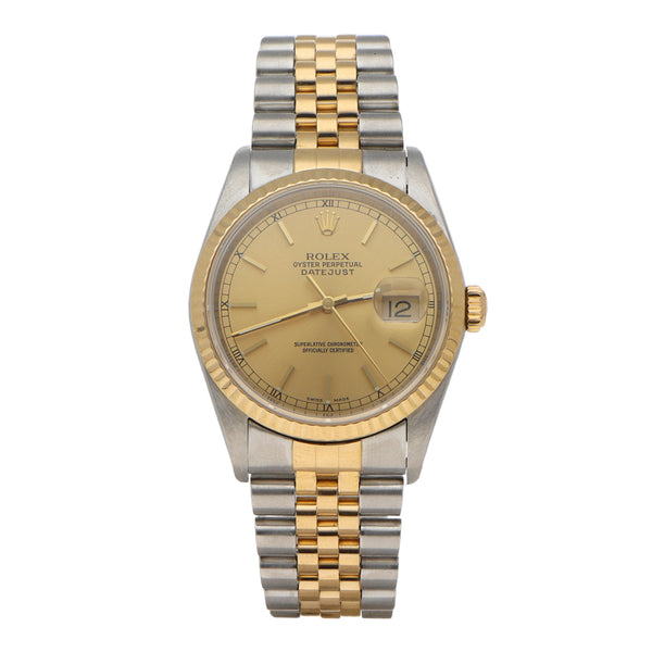 Reloj Rolex para caballero modelo Oyster Perpetual Datejust con vistas en oro amarillo 18 kilates.