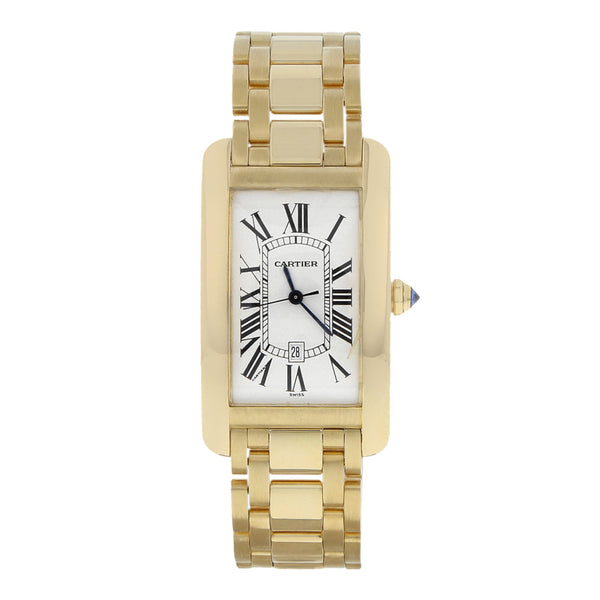 Reloj Cartier para caballero modelo Tank Americano en oro amarillo 18 kilates.