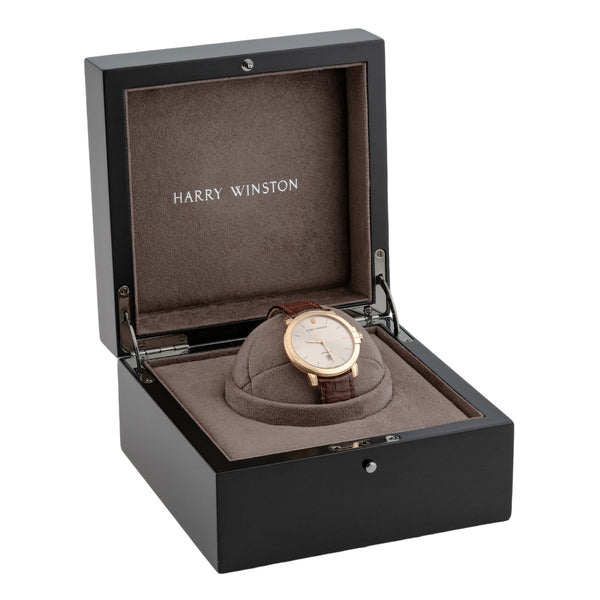 Reloj Harry Winston para caballero modelo Midnigth caja en oro rosa 18 kilates.