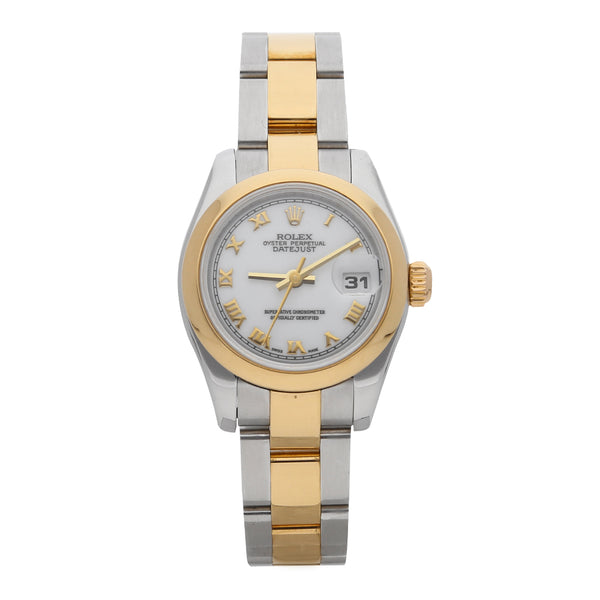 Reloj Rolex para dama modelo Oyster Perpetual DateJust vistas en oro amarillo 18 kilates.