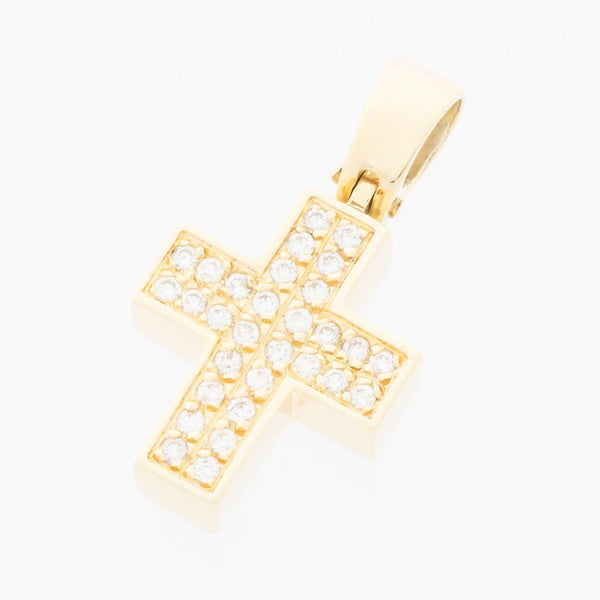 Cruz diseño especial con diamantes en oro amarillo 14 kilates.