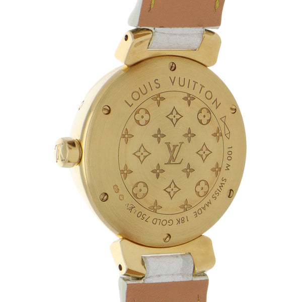 Reloj Louis Vuitton para dama modelo Tambour caja en oro amarillo 18 kilates.