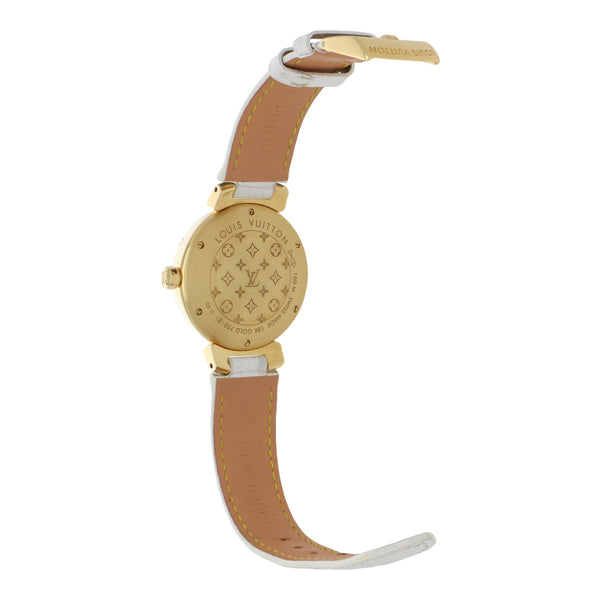 Reloj Louis Vuitton para dama modelo Tambour caja en oro amarillo 18 kilates.