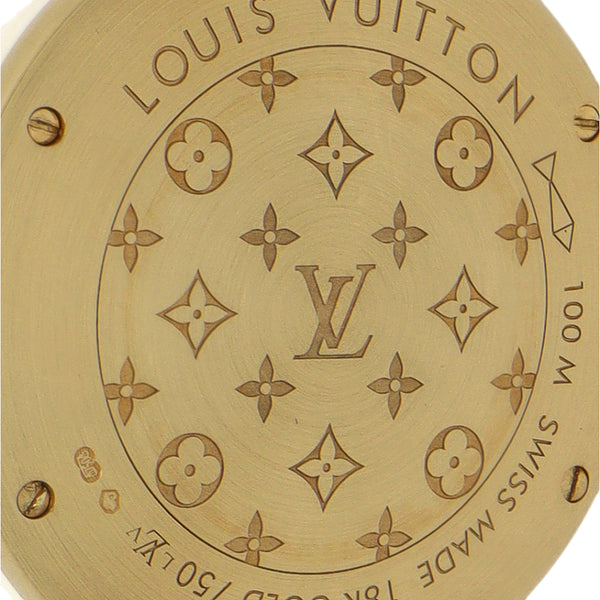 Reloj Louis Vuitton para dama modelo Tambour caja en oro amarillo 18 kilates.