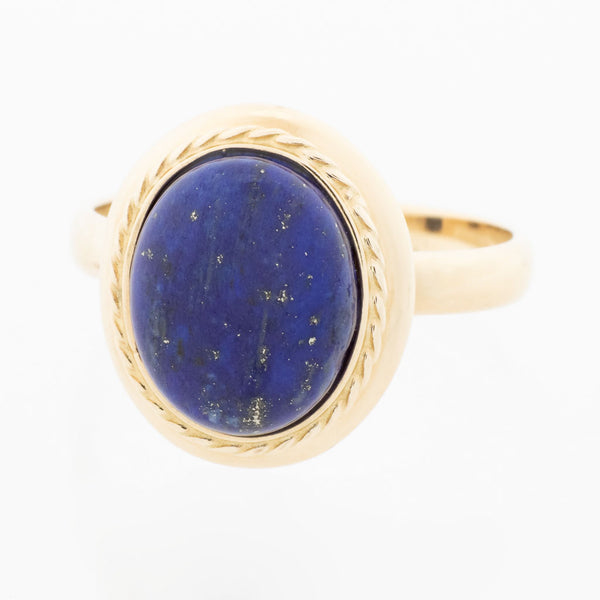 Juego de anillo y aretes diseño especial con lapislazuli en oro amarillo 14 kilates.