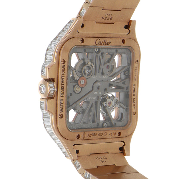 Reloj Cartier para caballero modelo Santos Skeleton en oro rosa 18 kilates.