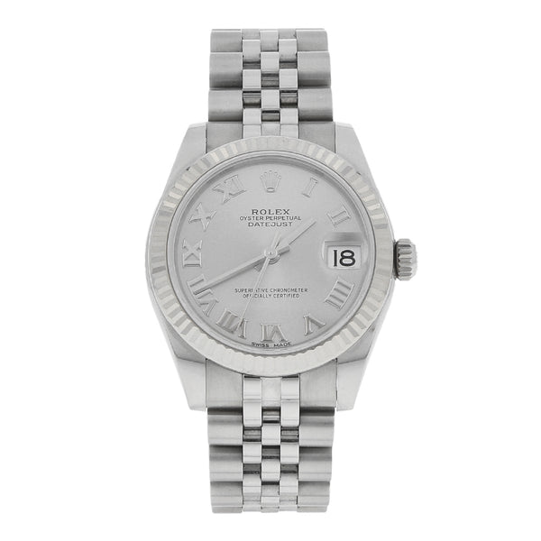 Reloj Rolex para dama modelo Oyster Perpetual DateJust bisel en oro blanco 18 kilates.