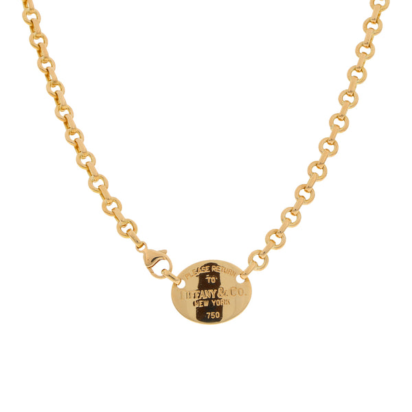 Gargantilla eslabón combinado con aplicación firma Tiffany & Co. en oro amarillo 18 kilates.