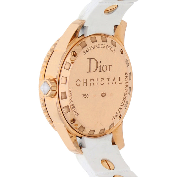 Reloj Dior para dama modelo Christal caja y vistas en oro rosa 18 kilates.