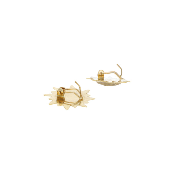 Aretes huecos motivo soles en oro amarillo 10 kilates.