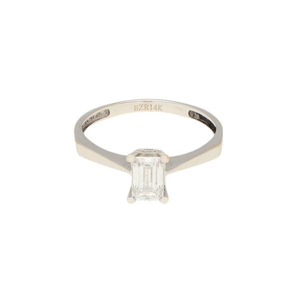 Anillo solitario con circonia en oro blanco 14 kilates.