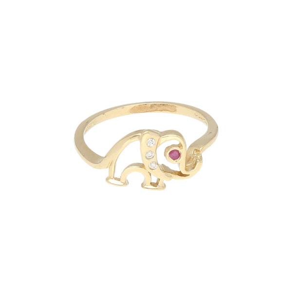 Anillo calado motivo elefante con sintéticos en oro amarillo 14 kilates.