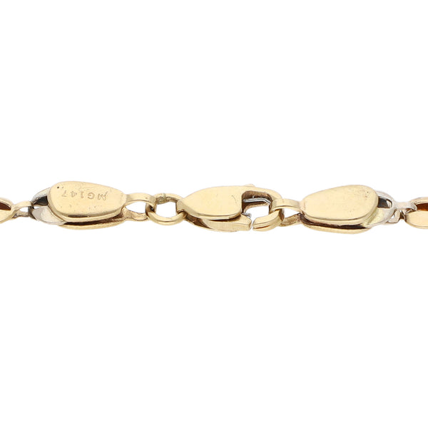 Pulsera eslabón laminado en oro tres tonos 14 kilates.