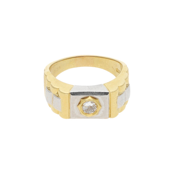 Anillo diseño especial con diamante en platino 900 y oro amarillo 18 kilates.