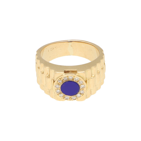 Anillo diseño especial con diamantes y lapislazuli en oro amarillo 18 kilates.