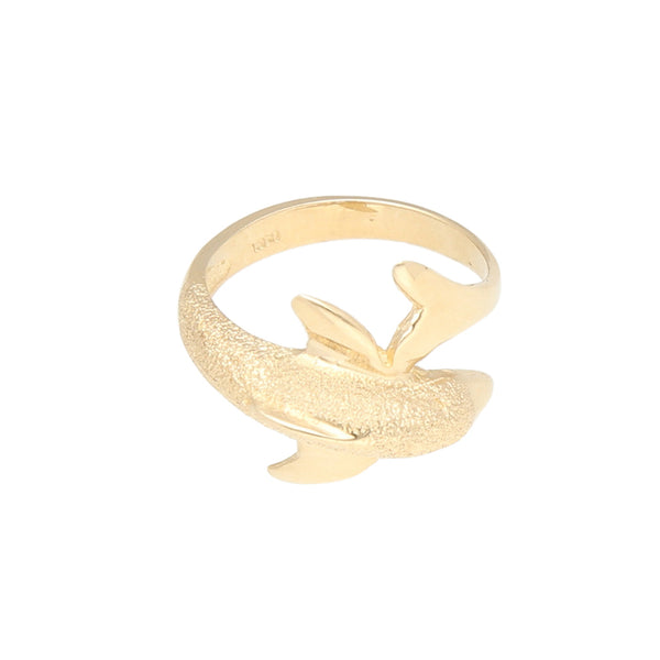 Anillo diseño especial motivo delfín en oro amarillo 14 kilates.