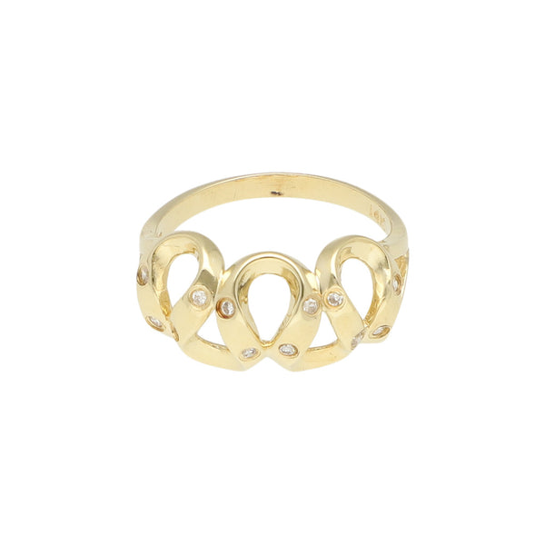 Anillo calado con sinteticos en oro amarillo 14 kilates.