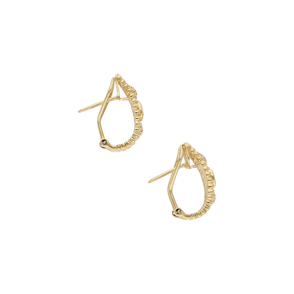 Aretes diseño especial con diamantes y zafiros en oro amarillo 14 kilates.