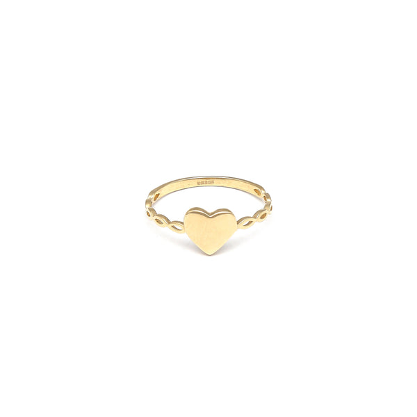 Anillo diseño especial motivo corazón en oro amarillo 14 kilates.