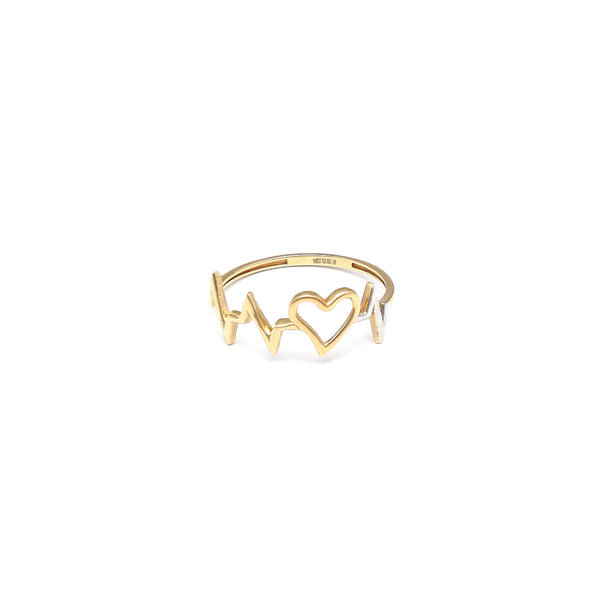 Anillo liso motivo electrocardiograma en oro amarillo 14 kilates.