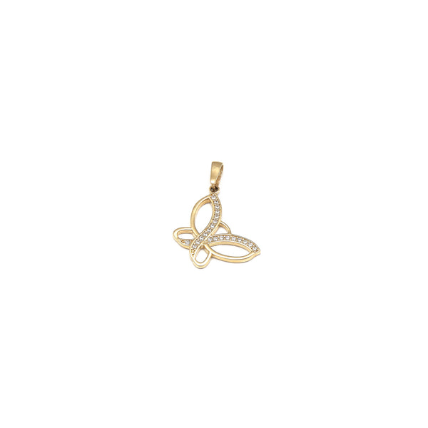 Dije diseño especial motivo mariposa con circonias en oro amarillo 14 kilates.
