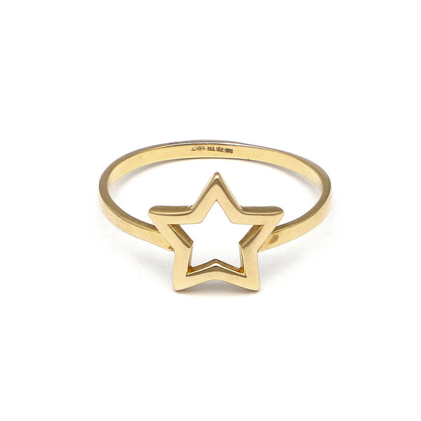 Anillo calado motivo estrella en oro amarillo 14 kilates.