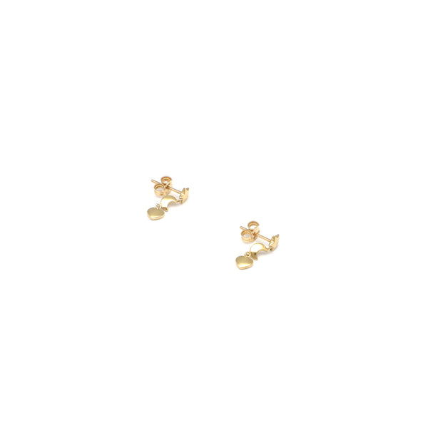 Aretes diseño especial con colgantes motivo corazón, luna y estrella en oro amarillo 14 kilates.