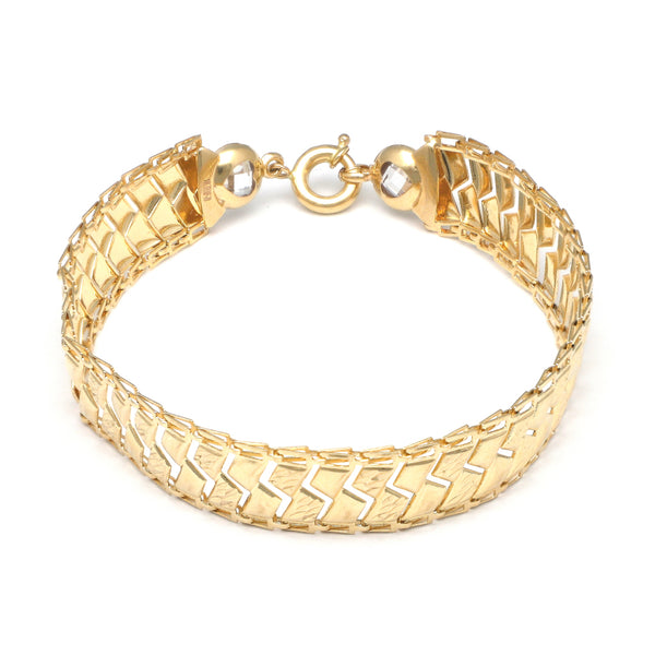 Pulsera eslabón articulado con sintéticos en oro amarillo 14 kilates.