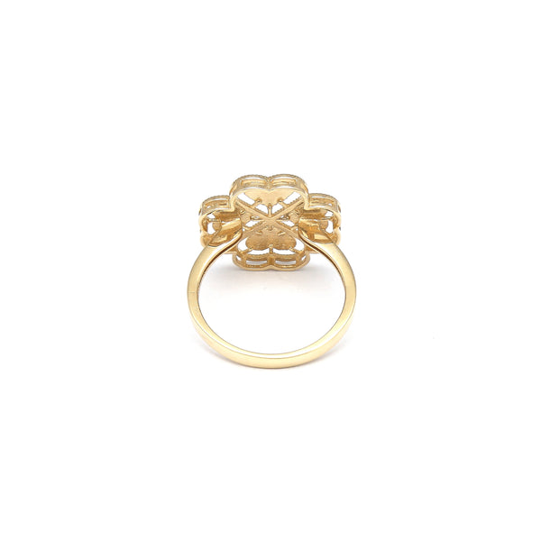 Anillo calado motivo trébol de corazones en oro amarillo 14 kilates.