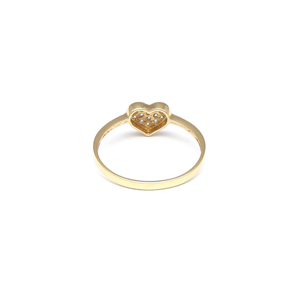 Anillo diseño especial motivo corazón con circonias en oro amarillo 14 kilates.