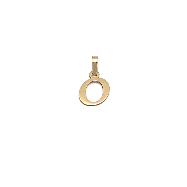 Dije diseño especial motivo letra O en oro amarillo 14 kilates.
