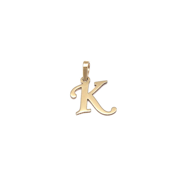 Dije diseño especial motivo letra K en oro amarillo 14 kilates.