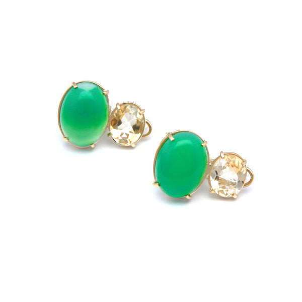 Aretes diseño especial con citrinos y jades en oro amarillo 14 kilates.