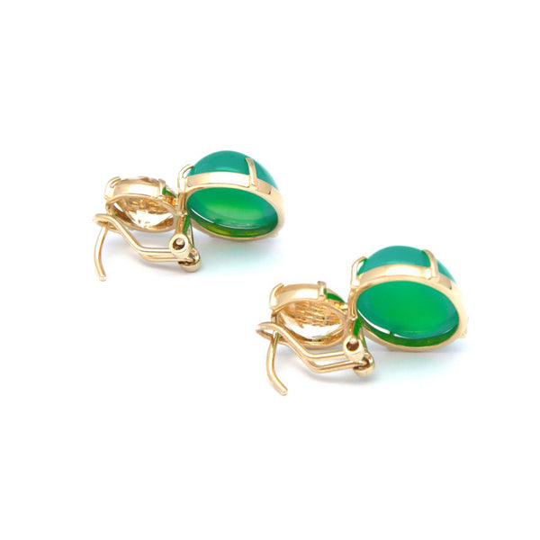 Aretes diseño especial con citrinos y jades en oro amarillo 14 kilates.