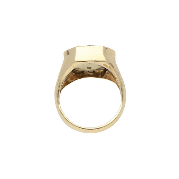 Anillo diseño especial con zafiros y sinteticos en oro amarillo 14 kilates.