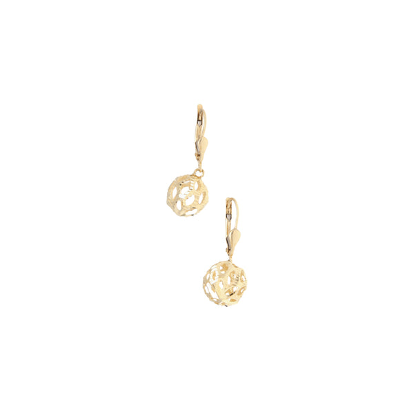 Aretes calados con colgantes en oro amarillo 14 kilates.