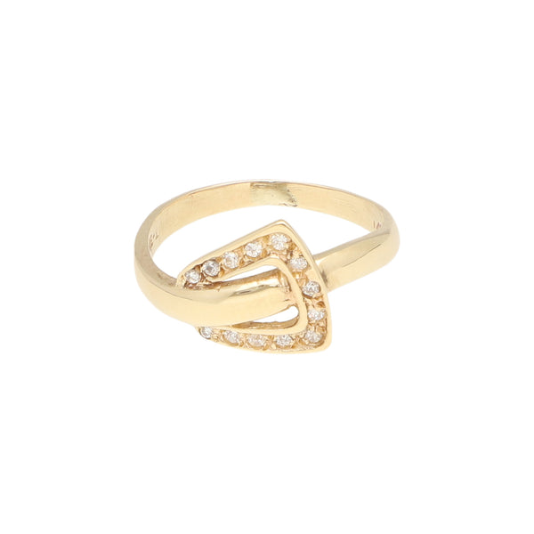 Anillo diseño especial motivo cinturón con circonias en oro amarillo 14 kilates.