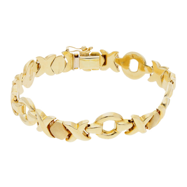 Pulsera eslabón XOXO oro amarillo 14 kilates.